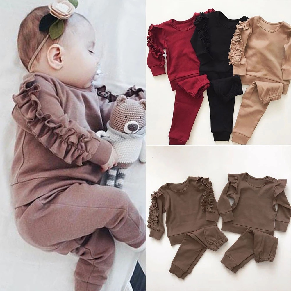 Newborn Baby 2Pcs Outfit Set (Ruffles Jumper + Pants)