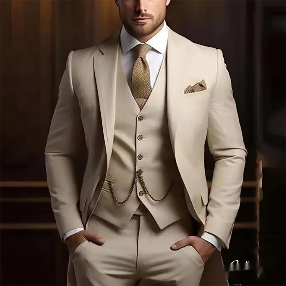 Men's High-Grade Gentleman Temperament Slim 3-Piece Suit