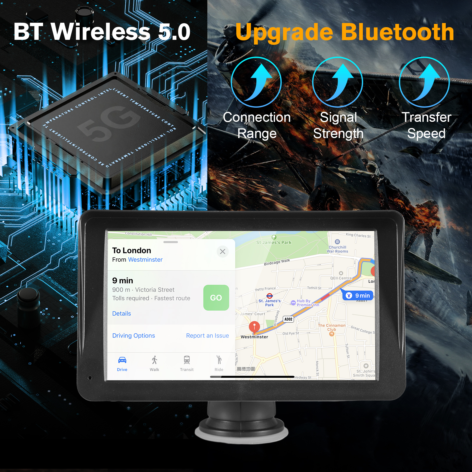 Portable 7" Wireless CarPlay & Android Auto Touchscreen Car Stereo (BT 5.0)